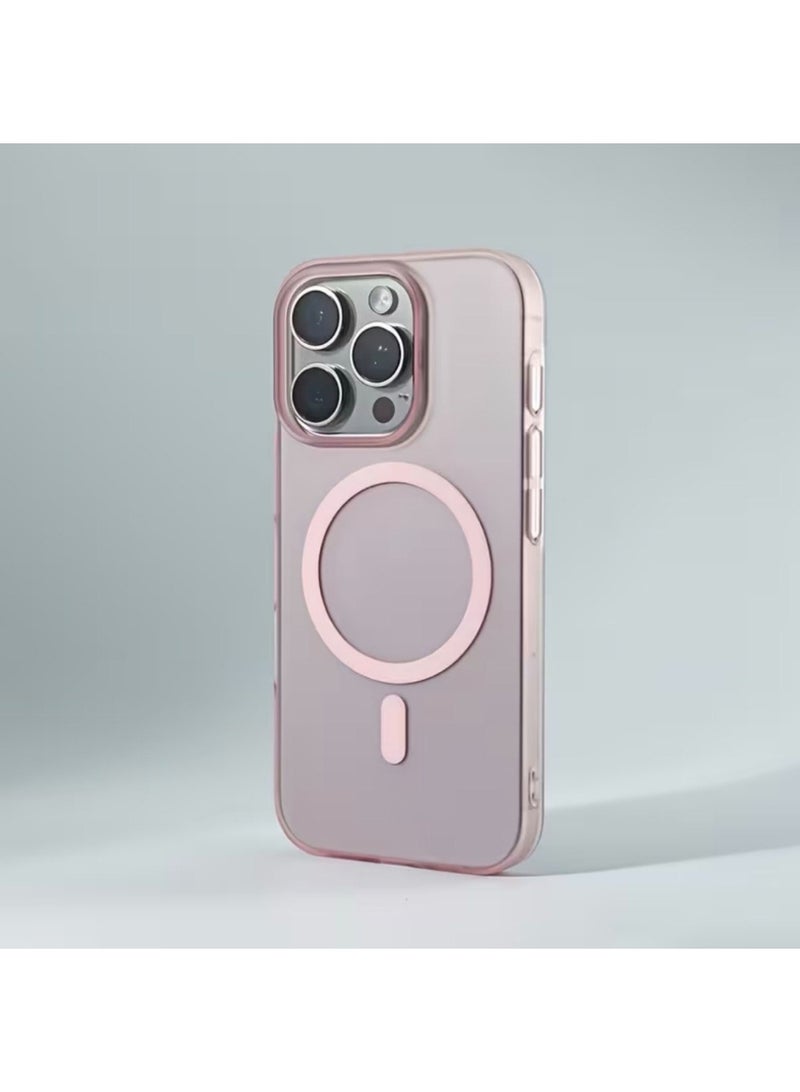 جراب ماج سيف الفاخر غير اللامع لهواتف آيفون 13 وآيفون 14، غطاء مغناطيسي رفيع مقاوم للصدمات | وردي